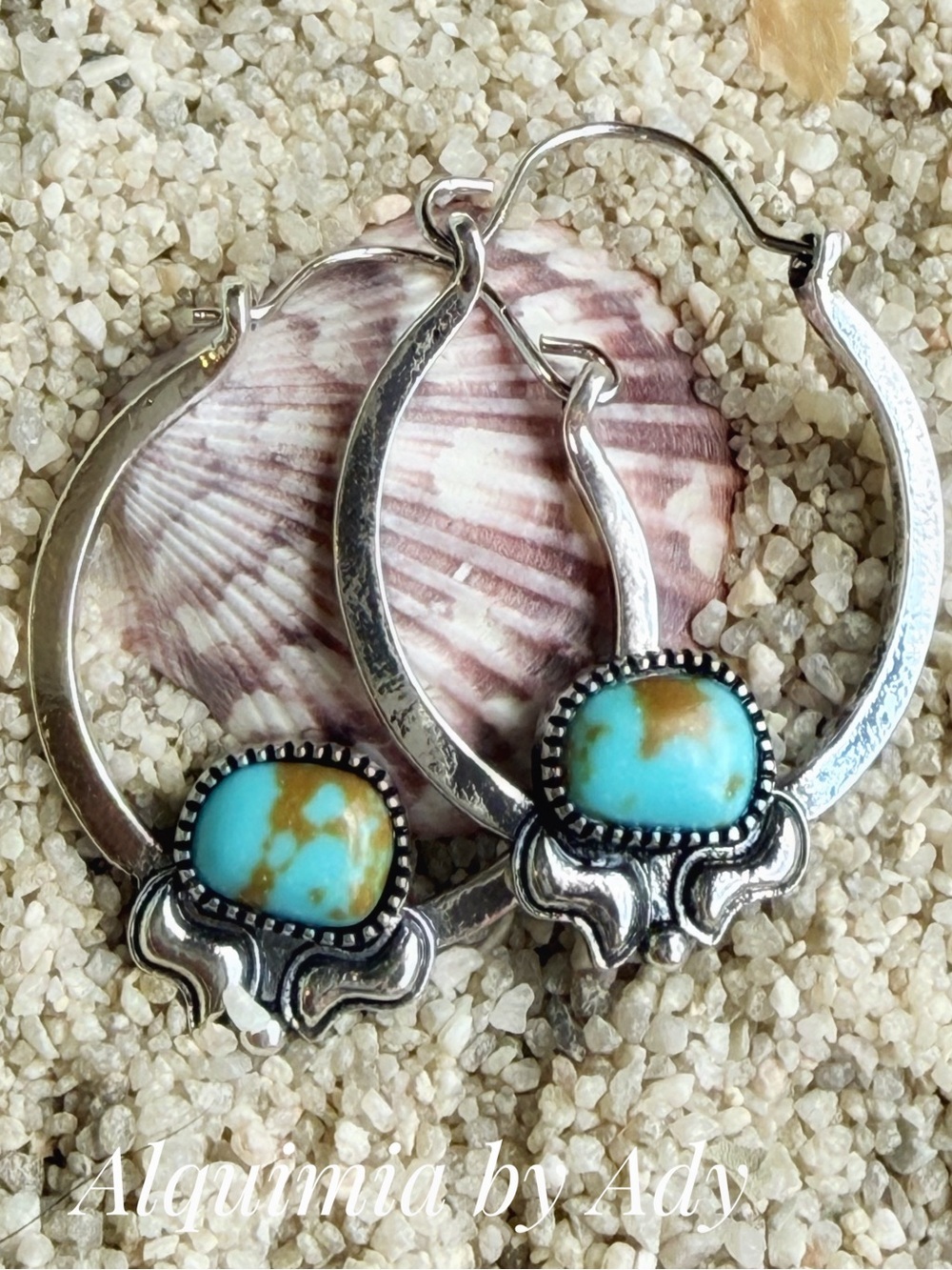 Alquimia Turquoise Oval Stone Silver Earrings HOOPS